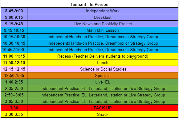 Tennant schedule Tennant schedule